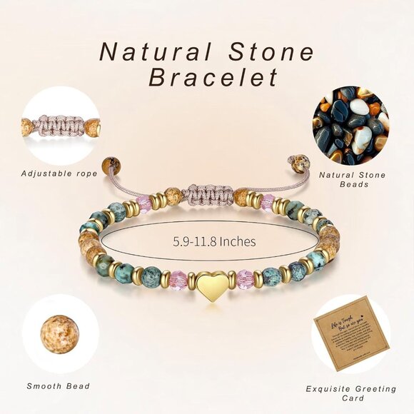 Healing natural stone bracelet for women, calming, inspiring gift, adjustable - Picture 6 of 7